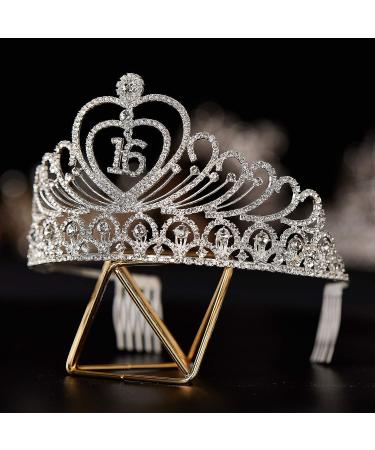 Sweet 16 Rhinestone Birthday Crown - Girls Princess Tiara and Headband - Buy Online on GoSupps.com