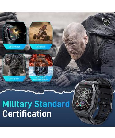 Men's Military Smart Watch (Answer/Make Call) 1.85 HD Tactical Sports Rugged Smartwatch - Fitness Tracker with Heart Rate, Blood Pressure & Sleep Monitor - iPhone/Android - Black - Buy Online on GoSupps.com