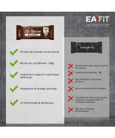 La Barre Gainer EAFIT|Apport de calories|Prise de masse Musculation et autres sport|386calories par barre+25g de prot ines|Sans huile de palme riche en vitamine|Chocolat&Vanilla Cream|16 barres de 90g Chocolate & Vanilla Cream - Buy Online on GoSupps.com