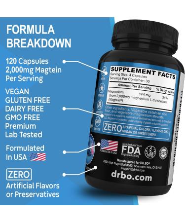 Magnesium L-Threonate Magtein Capsules - Magtein Magnesium L-Threonate 2000mg Supplement Capsules for Brain Health Memory Sleep & Cognitive Support - Pure Treonato de Magnesio Supplement - 120 Caps - Buy Online on GoSupps.com