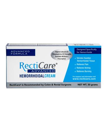 RectiCare Advanced Hemorrhoidal Cream: Advanced Treatment to Shrink & Soothe Hemorrhoids - Itch, Pain, & Burn Relief - 30g Hemorrhoidal Cream with Lidocaine