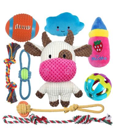 Puppy Toys Squeaky Dog Toys for Puppy Small Dogs 9 Pack Small Dog Toys Cute Calf Squeaky Toys Durable Puppy Teething Toys Puppy Chew Toys Balls Toys 100% Natural Cotton Rope Chew Toys Safe Non-Toxic