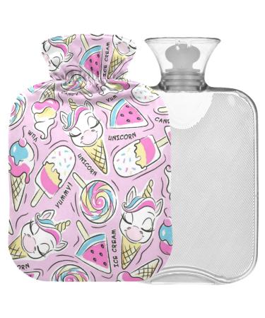 Naanle unicorn ice cream heat bottle with reference transparent hot water bottle 1l of warm stimulus for pain relief hot and cold therapy bed hand feet warmer