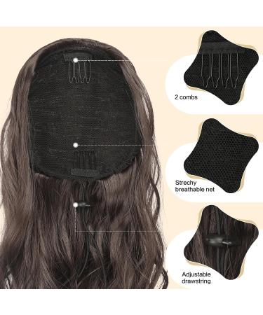 FESHFEN 18 Medium Brown Curly Wavy Ponytail Extension - Synthetic Drawstring Hairpiece for Women - Buy Online on GoSupps.com