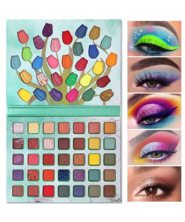 CHARMCODE 65 Colors Eyeshadow Makeup Palette  Neon Shimmer Matte Glitter Eye Shadow Powder Highly Pigmented Gift Set Make Up Pallet (65 color Flower Eyeshadow Palette)