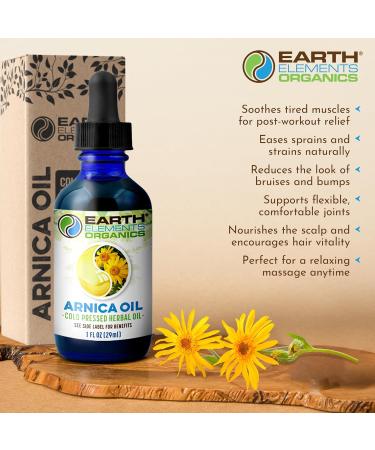Earth Elements Organics Arnica Oil - with Sunflower Seed Oil Skin Routine for Post Surgery and After Care Infused Herbal Extract for Face Body Muscle Application1 fl oz - Buy Online on GoSupps.com
