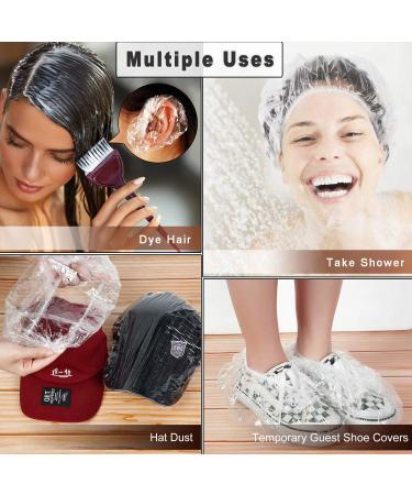 Vtrem 30 Disposable Shower Caps + 60 Ear Protector Caps - Waterproof Elastic Bath Caps for Hair Dye - Clear Plastic Covers for Women Spa, Home, Hotel, and Salon - Buy Online on GoSupps.com