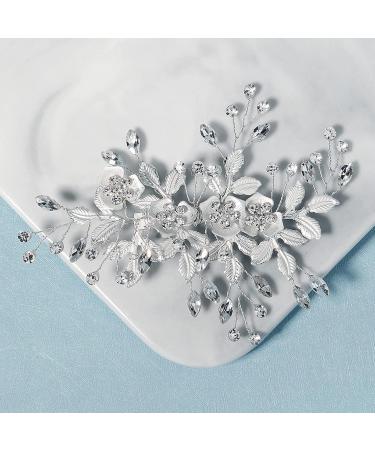 Bridal Wedding Hair Pins Silver Hair Wedding Accessories Rhinestone Hair Clips Flower Crystal Headpiece for Bridal Bridesmaid Girls Women Handmade Headband (Sliver) - Buy Online on GoSupps.com