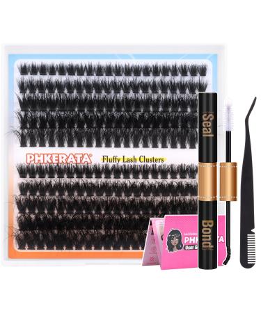 Fluffy Cluster Lashes DIY Lash Extension Kit Individual Eyelashes 10-18MM Lash Clusters with Bond and Seal and Lash Tweezers D Curl 200Pcs Eyelash Extension Kit Eye Lashes by PHKERATA (0.07D 10-18MM) 60P+80P Kit Fluffy