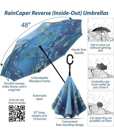 RainCaper Reverse Inverted (inside-out) Windproof Museum Monet Water Lilies Reverse-opening Upside Down Umbrella with C-shaped Handsfree Handle Claude Monet Water Lilies - Buy Online on GoSupps.com