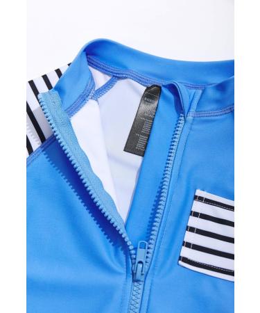 BONVERANO Baby Boys Swimsuit | Toddler Bathing Suit UPF 50+ Sun Protection | Short-Sleeve Zipper One Piece Swimwear | 2-3 Years Blue Pocket - Buy Online on GoSupps.com