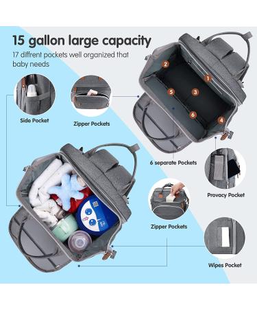 Baby Diaper Bag Backpack with Changing Station, USB Port, Sunshade, Toy Bar - Heather Grey - Buy Online on GoSupps.com