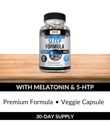 Kaya Naturals - Sleep Support Formula with Melatonin - Aid Support Vitamin Supplement - Sleep Stress and Mood Support - L-Tryptophan Passion Flower Ashwagandha and More - 60 Capsules (60 Count) 60 Count (Pack of 1) - Buy Online on GoSupps.com