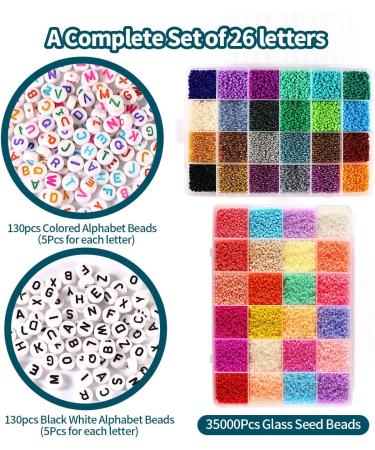 35000pcs 2mm Glass Seed Beads Jewelry Making Kit - Alphabet Beads Charms Pendants DIY Craft Set for Girls - Buy Online on GoSupps.com