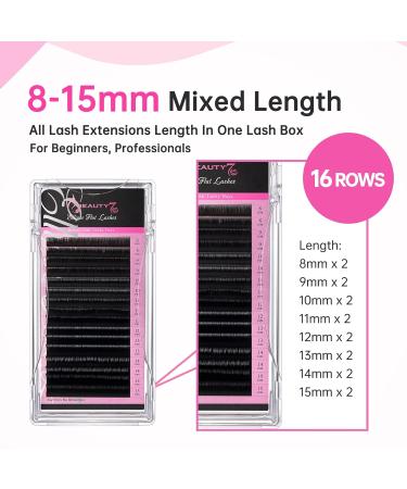 Beauty7 Flat Lash Extensions - C Curl 0.20 Mix Length 8-15mm | Individual Volume Lashes - 16 Rows Split Tips - Buy Online on GoSupps.com