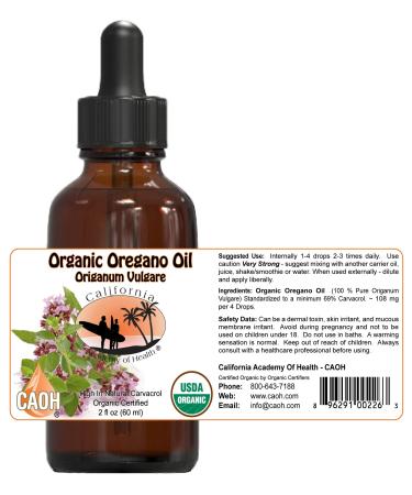 CALIFORNIA ACADEMY OF HEALTH Pure Organic Oregano Oil 2 oz Non GMO from CAOH