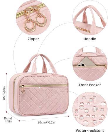 LOVEVOOK Pink Rhombus Waterproof Toiletry Bag for Women - Travel Makeup Organizer with Hook, Large Cosmetic Case for Full-sized Containers - Buy Online on GoSupps.com