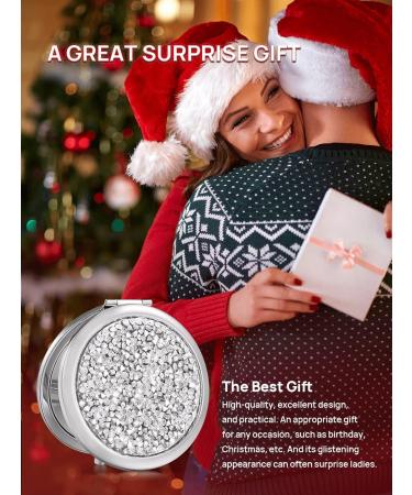 OMIRO Compact Mirror Mini Mix Diamond 1X/2X Magnifying Round Metal Pocket Makeup Mirror, Silver - Buy Online on GoSupps.com