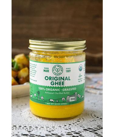 Pure Indian Foods Organic Grassfed Original Ghee 14 oz - Pasture Raised, Gluten-Free, Non-GMO, Paleo & Keto-Friendly Cooking Fat - Clarified Butter (16 fl oz) - Buy Online on GoSupps.com