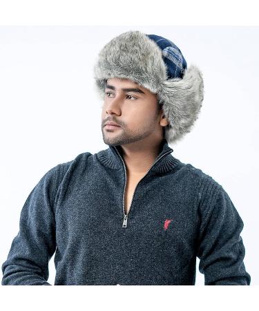 HEYANN Winter Trapper Hat - Plaid Faux Fur Russian Ushanka Aviator Hat - XX-Large Blue-grey - Buy Online on GoSupps.com