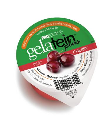 Gelatein Plus Cherry: 20 grams of protein. Ideal for clear liquid diets, swallowing difficulties, dialysis and oncology. Great pre or post-workout snack. (12 pack) Cherry 4 Fl Oz (Pack of 12)