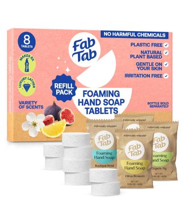 Fab Tab Foaming Hand Soap Refill - Natural Hand Soap - Bathroom Hand Wash - Plant-Based - No Harsh Chemicals - Variety scents - 8 Pack. Makes 8 x 11.9 fl oz (Bottle Not Included) Variety Pack 8 Count (Pack of 1)