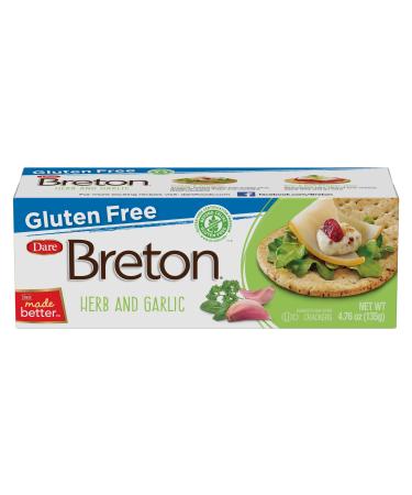 Dare Breton Gluten Free Crackers, Herb and Garlic, 4.76 oz Box (Pack of 6)  Healthy Gluten Free Snacks with No Artificial Colors or Flavors  Made with Tapioca Flour and Green Lentil Flour