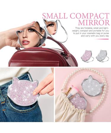 Wesiti Cat Compact Mirror for Purses - Glitter Kawaii Folding Mini Mirror for Women - Travel Makeup Mirror with 2x Magnification - Pink/Silver - Buy Online on GoSupps.com