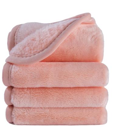 Polyte Premium Hypoallergenic Microfiber Fleece Makeup Remover and Facial Cleansing Cloth 8 x 8 in, 4 Pack (Light Coral)