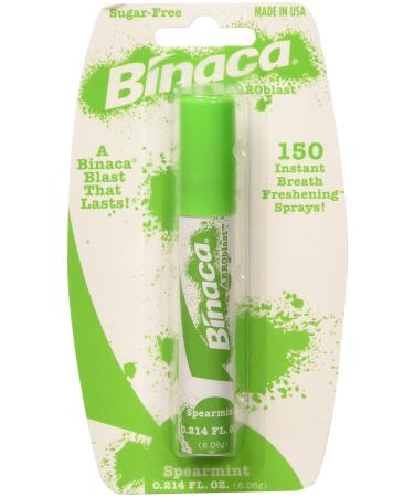 Binaca Spearmint Breath Freshening Spray - 0.21 Fl Oz (Pack of 6)