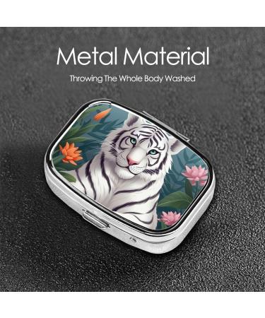 Cute White Tiger Pill Case | 2 Compartment Travel Pill Organizer | Small Pill Box for Purse & Gifts - Buy Online on GoSupps.com