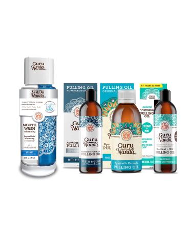 GuruNanda Dual Barrel Oxyburst Mouthwash Advanced Formula Oil Pulling with Tongue Scraper Original Oil Pulling Mickey D s Coconut and Peppermint Oil Pulling- For Fresh Breath & Healthy Teeth & Gums