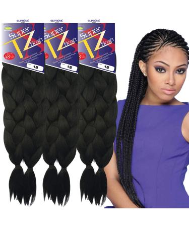 Pre-Stretched Braiding 48 Inch Long Unfolded 6 Bundles Total Xpression 100% Kanekalon TZ Braid Hair Extensions Pre-Cut and Pre-Combed Synthetic Hair (1B) 48 Inch (Pack of 3) 1B
