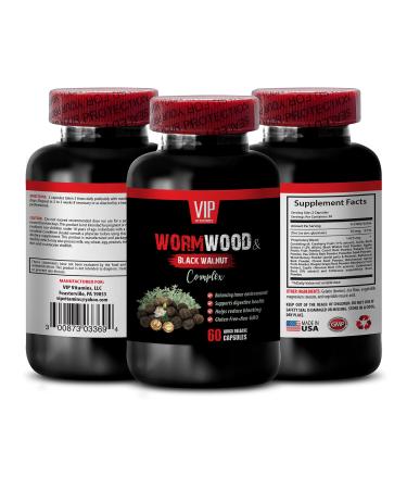 Black Walnut and Wormwood Capsules - Wormwood and Black Walnut Complex 1500 MG - Garlic Supplements Black Walnut Powder Wormwood herb Plant Black Walnut Hull Powder Clove Wormwood - 1B 60 Caps