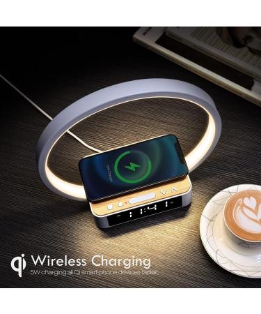 Buy Wilit LED Bedside Lamp with Wireless Charging - Dimmable Touch Light Alarm Clock 3 Brightness Levels Warm Night Light Wood & White Design for Bedrooms - International Shipping Available - Buy Online on GoSupps.com