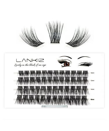 LANKIZ DIY Eyelash Extension, 48 Pcs Individual Lash Extensions, Soft and Lightweight 10-16mm Mix Resuale Wide Band Cluster Lashes for Home use Fluffy