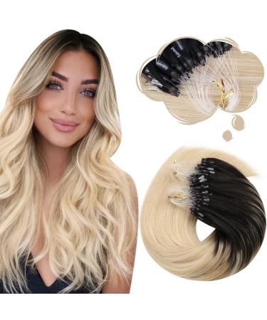 Moresoo Microring Extensions Real Hair 1g Ombre Micro Loop Extensions Real Hair #2/27/613 Dark Brown to Caramel Blond With Blond Remy Cold Fusion Easy Loop Hair extension Real hair 50 cm 1.Microring #2/27/613