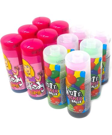 Sour Candy Drink Mix Bundle: Lickedy Lips Blue Raspberry/Cherry Pink (6x60ml) + Brain Licker Cherry Balls (6x60ml) Sour Candy Rollers - Boxed Treatz - Buy Online on GoSupps.com