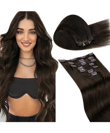 Laavoo real hair Extensions clip in brown extensions real hair clip in dark brown hair extension real hair clip double brip extensions real hair invisible 45cm #2 105g 7pcs 45cm-105g 1.2 #2