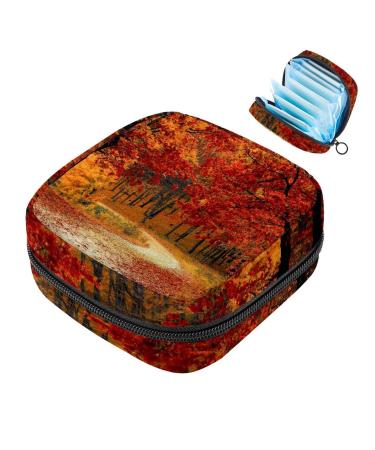 Landscape autumn leaves tree ladies bandage storage bag menstruation pad bag pocket portable menstrual cup pocket with zipper for teen girls women women color 3