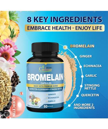 Cadane 2 Packs 60caps of Bromelain Supplement Capsules with Quercetin Elderberry Ginger Echinacea Garlic Black Pepper 2 Months Supply - Buy Online on GoSupps.com
