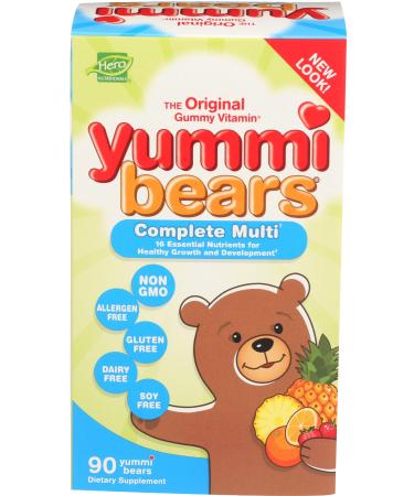 Hero Nutritional Products Yummi Bears Complete Multi Natural Strawberry Orange and Pineapple Flavors 90 Yummi Bears