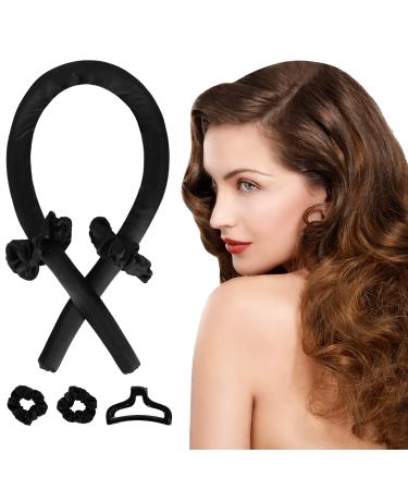 Heatless Curling Rod Headband For Long Hair,No Heat Curlers Heatless,Hair Rollers for Sleeping, Overnight Hair Curlers for Long Hair,No Heat Curling Rod Headband with Hair Clips and Scrunchie Bright black