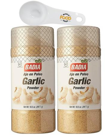 Badia Garlic Powder 297.7g Pack of 2 with World Food Shop Scoop - Premium Quality Culinary Ingredient for Flavourful Cooking