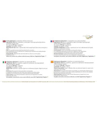 Vita World L-Tryptophan 500mg 90 Vegetarian Capsules Made in Germany - Buy Online on GoSupps.com