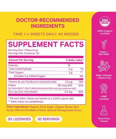 Organic Strawberry Pomegranate Fertility Sweets | Prenatal Vitamins with Folate, Vitamin B6, Zinc | Hormone Balance for Women | 30 Lozenges - Buy Online on GoSupps.com