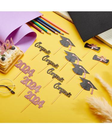 Chinco 100 Pack 2024 Graduation Cupcake Toppers Grad Cap Food Appetizer Picks Cake Graduation Party Decorations Diploma Cupcake Picks for Cake Class of 2024 Graduation Party (Pink) - Buy Online on GoSupps.com
