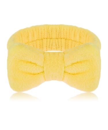 Molain Spa Headband  Bowknot Hair Bands Makeup Headbands Women Coral Fleece Elastic Headband Washing Face Hair Wrap for Washing Face Shower Sports Beauty Skincare (Yellow)