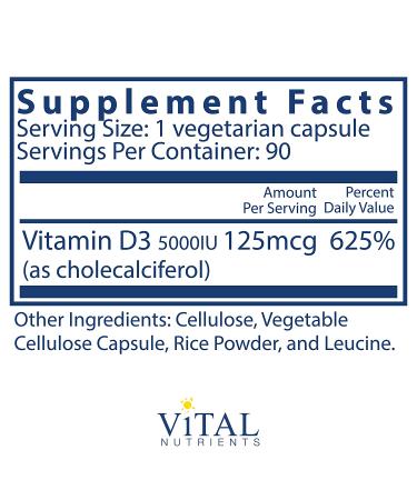 Vital Nutrients Vitamin D3 5000 IU - 90 Vegetarian Capsules for Optimal Health - Buy Online on GoSupps.com