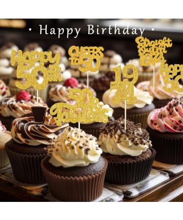 FoldTier 100 Pcs Happy 50th Birthday Cupcake Toppers Glitter Fifty 1974 Cupcake Picks Cheers to 50 Years Fabulous Cake Decorations for 50th Birthday Wedding Anniversary Party Supplies(Gold) - Buy Online on GoSupps.com
